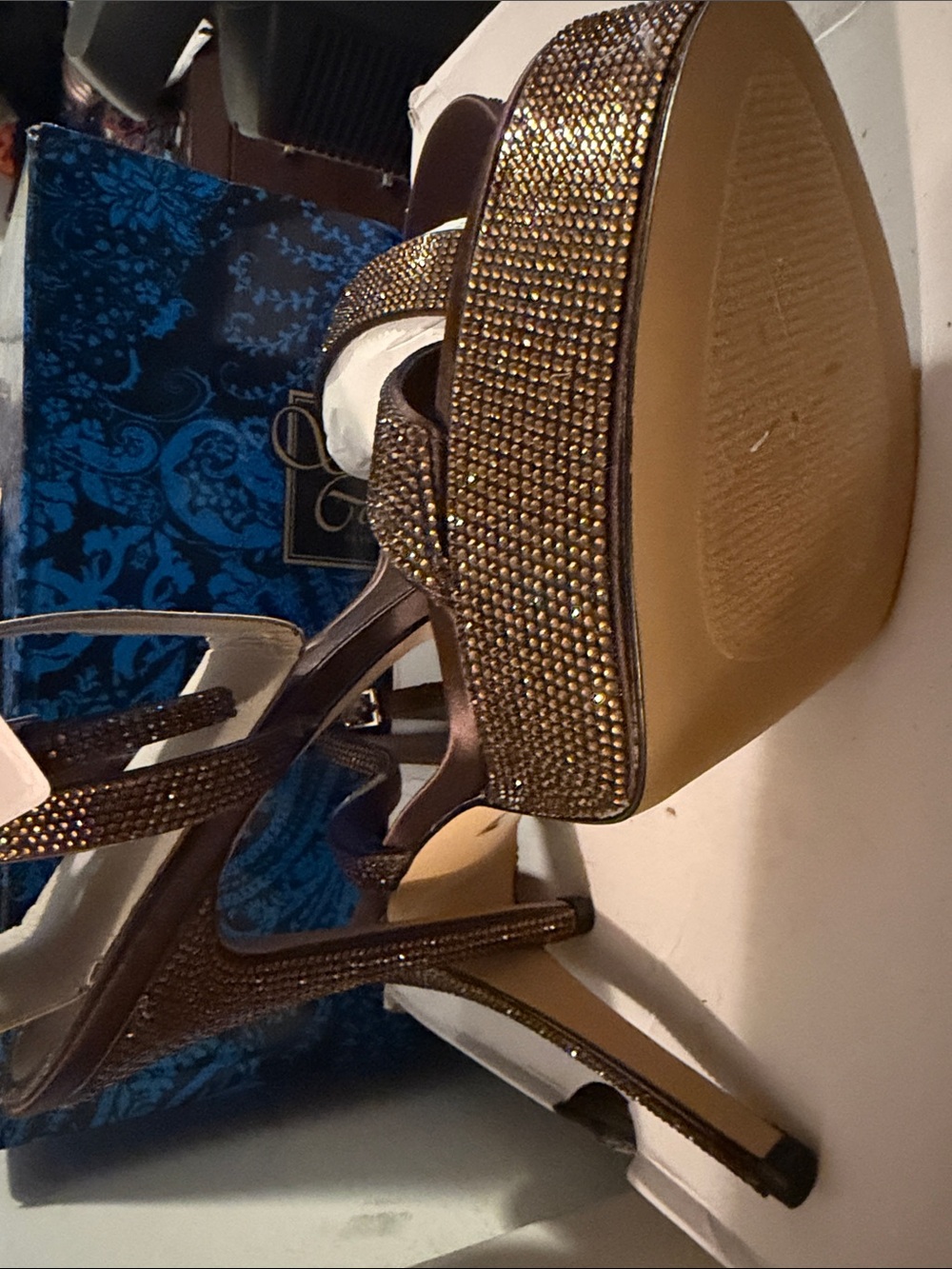 Aldo Bronze Crystal Platform Heels